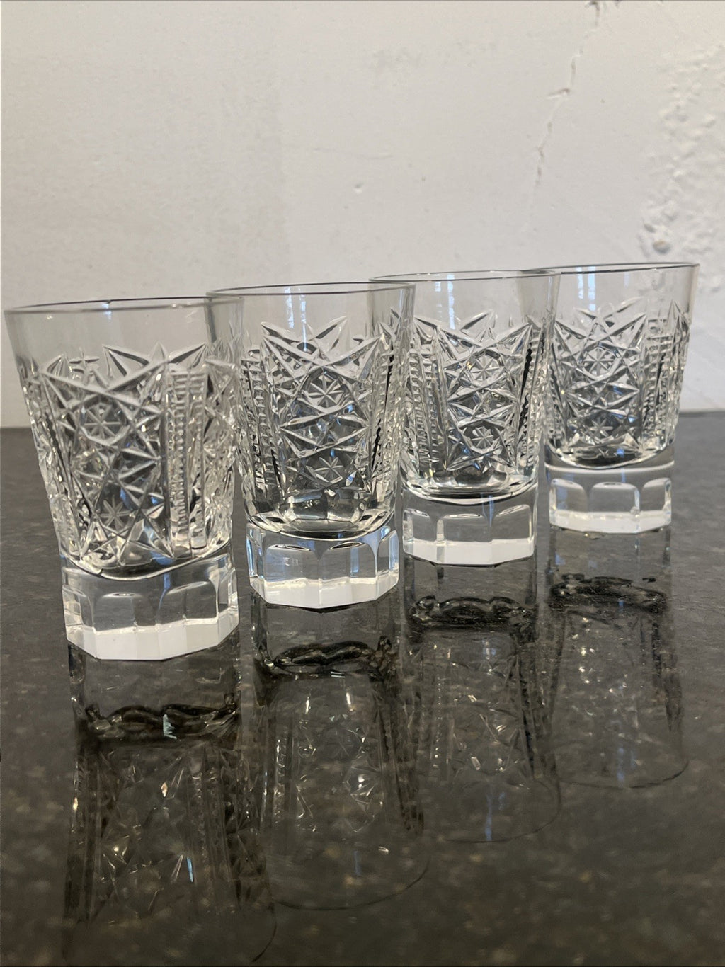 Soviet Cut Crystal Shot Glasses Geometric Vodka Glasses USSR Style Set Of 4