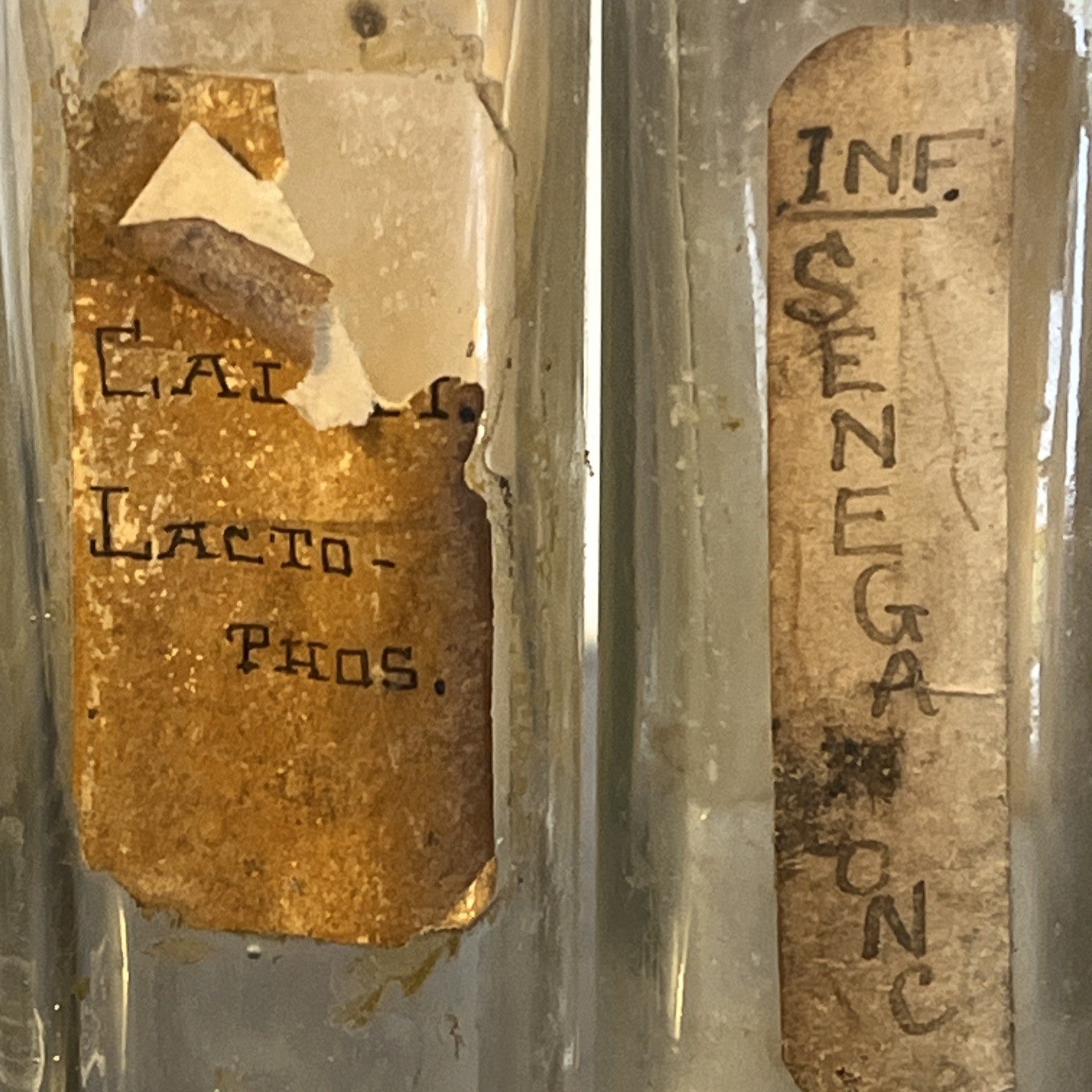 Antique Chemist Bottles Apothecary Pharmacy Labels Glass Set of 4 B.P.