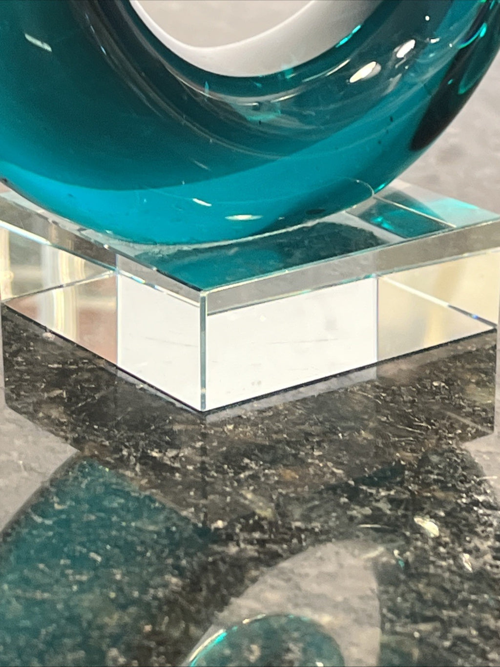 Teal Blue Art Glass Spiral Sculpture Decorative Ornament