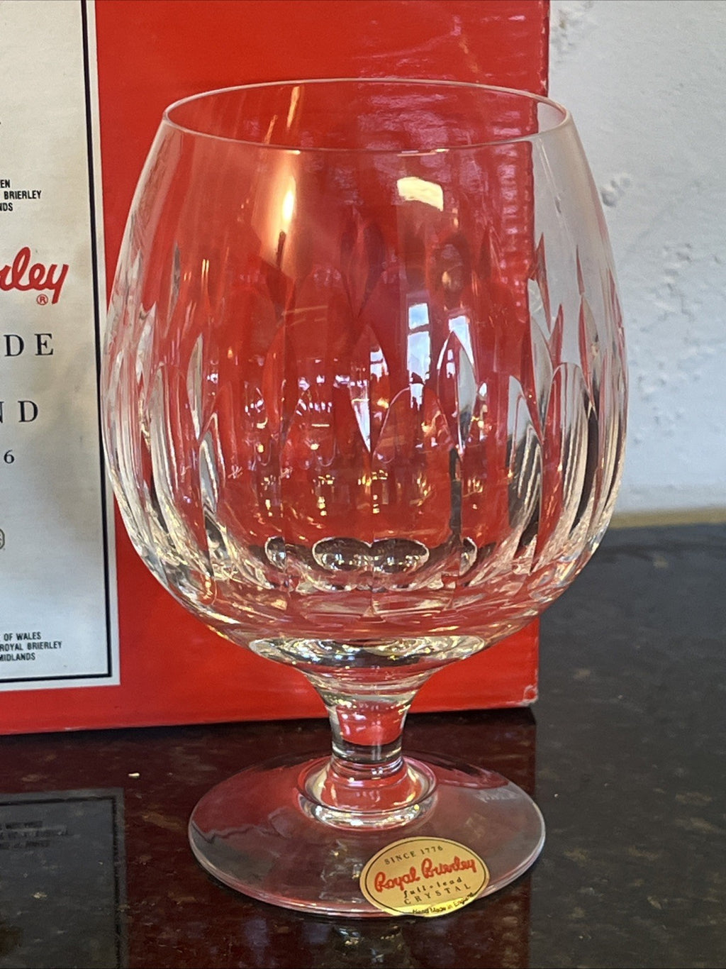 Royal Brierley Opera Crystal Brandy Glasses Boxed Pair Lead Crystal England