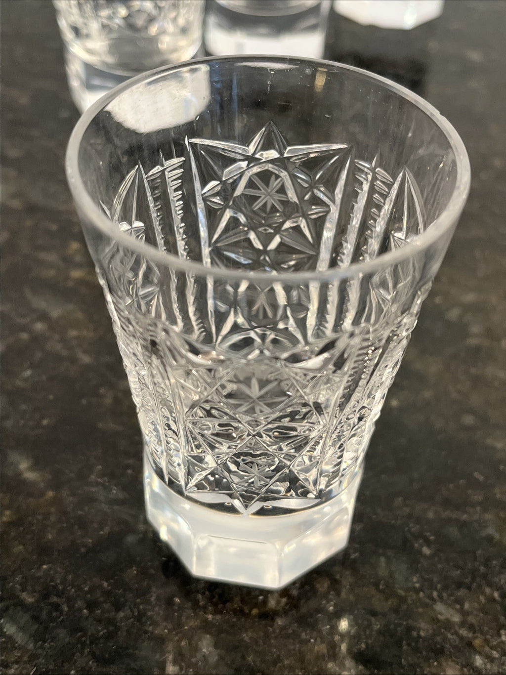 Soviet Cut Crystal Shot Glasses Geometric Vodka Glasses USSR Style Set Of 4