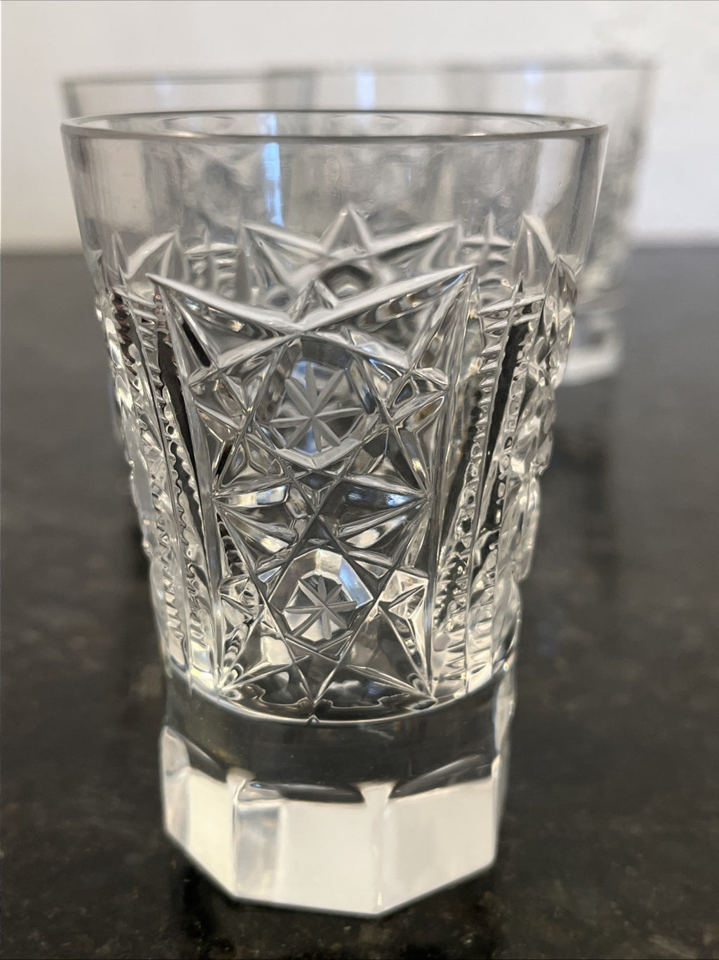 Soviet Cut Crystal Shot Glasses Geometric Vodka Glasses USSR Style Set Of 4