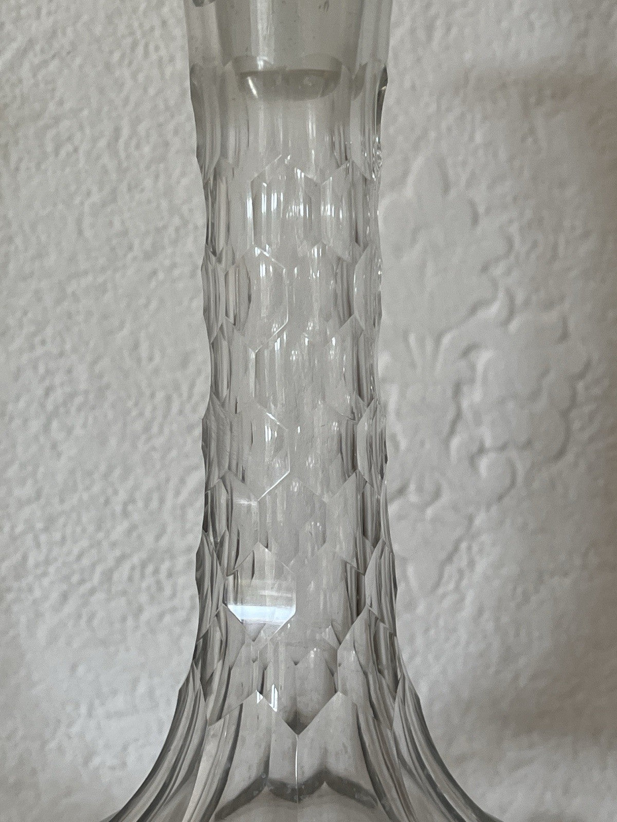 Vintage Cut Glass Decanter Pair Globe Shape Etched Oval Pattern Stoppers