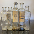 Antique Apothecary Bottles Original Pharmacy Labels Glass Chemist Mixed Set of 5