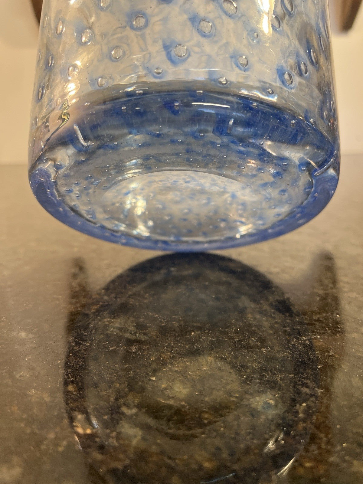 Vintage Blue Bullicante Art Glass Vase Italian Style Heavy Cased Glass