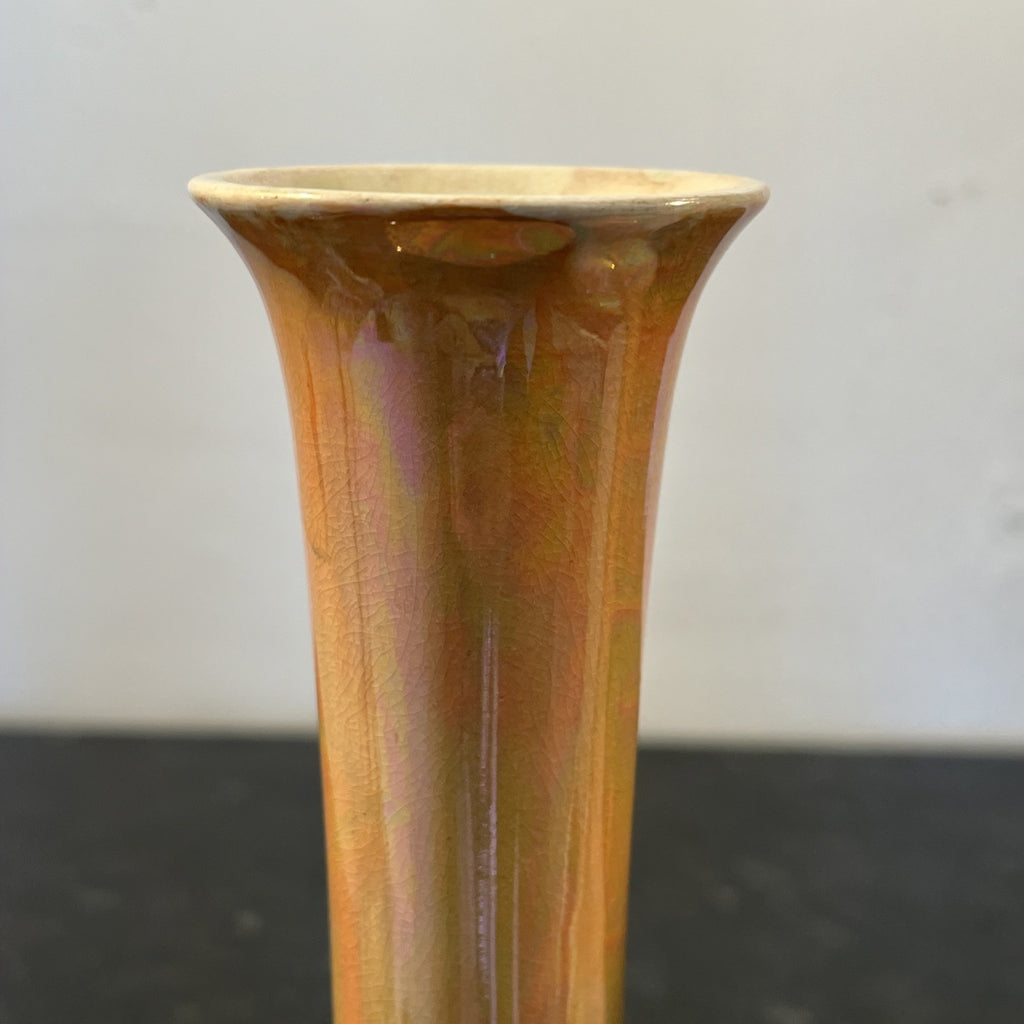 Pair Devon Ware Fieldings Lustre Vases Orange Iridescent Stoke