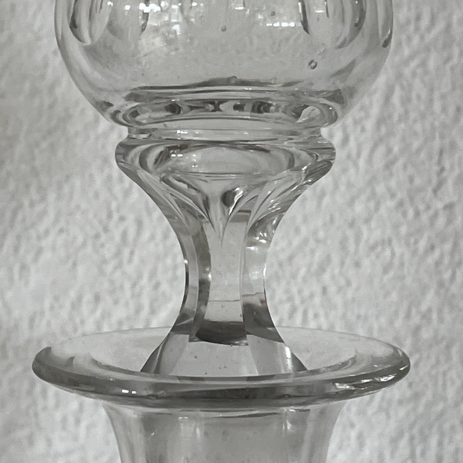 Vintage Cut Glass Decanter Pair Globe Shape Etched Oval Pattern Stoppers