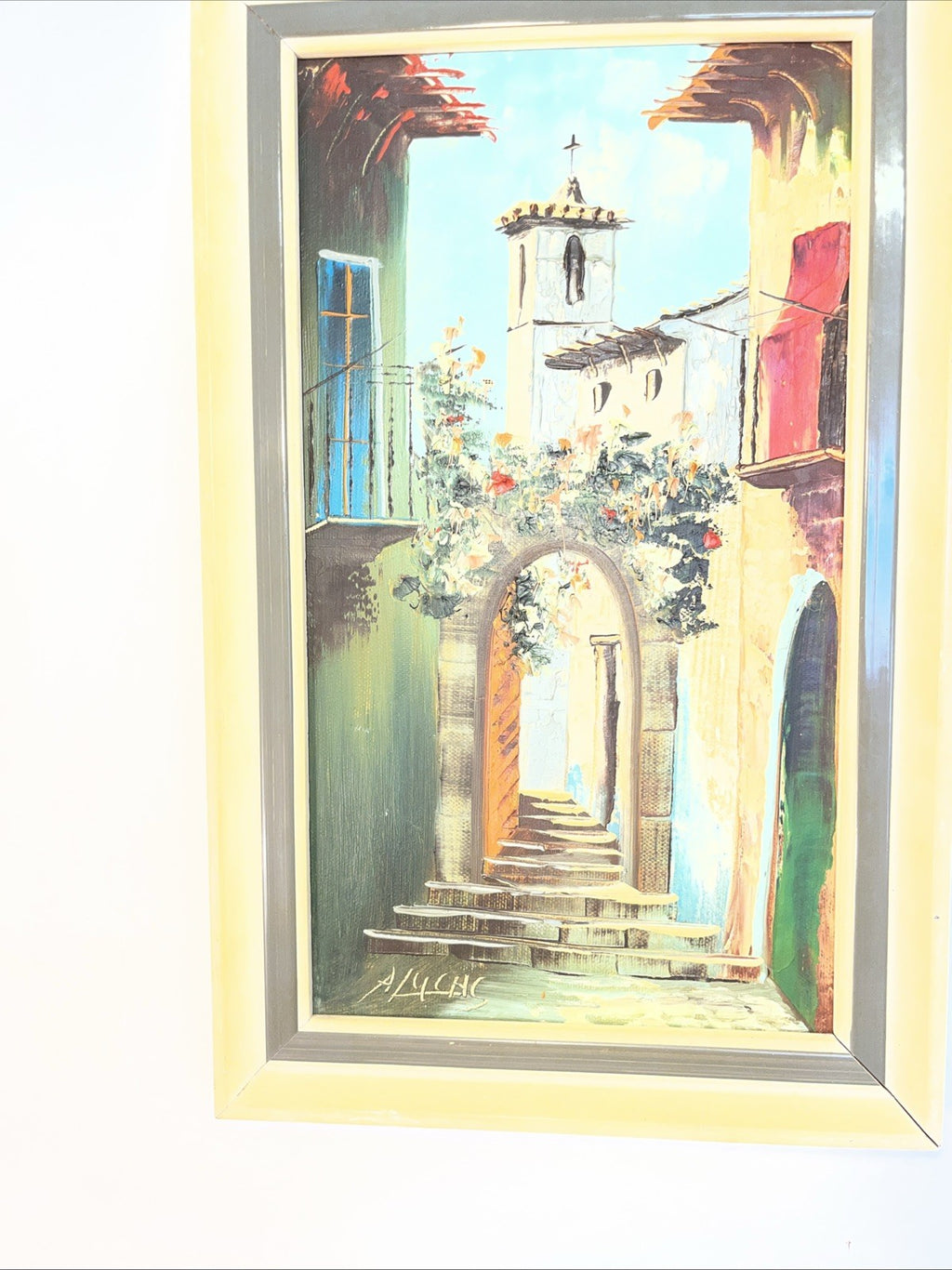 A Lucas Venetian Town View Oil Painting Framed Mid Century Street Scene