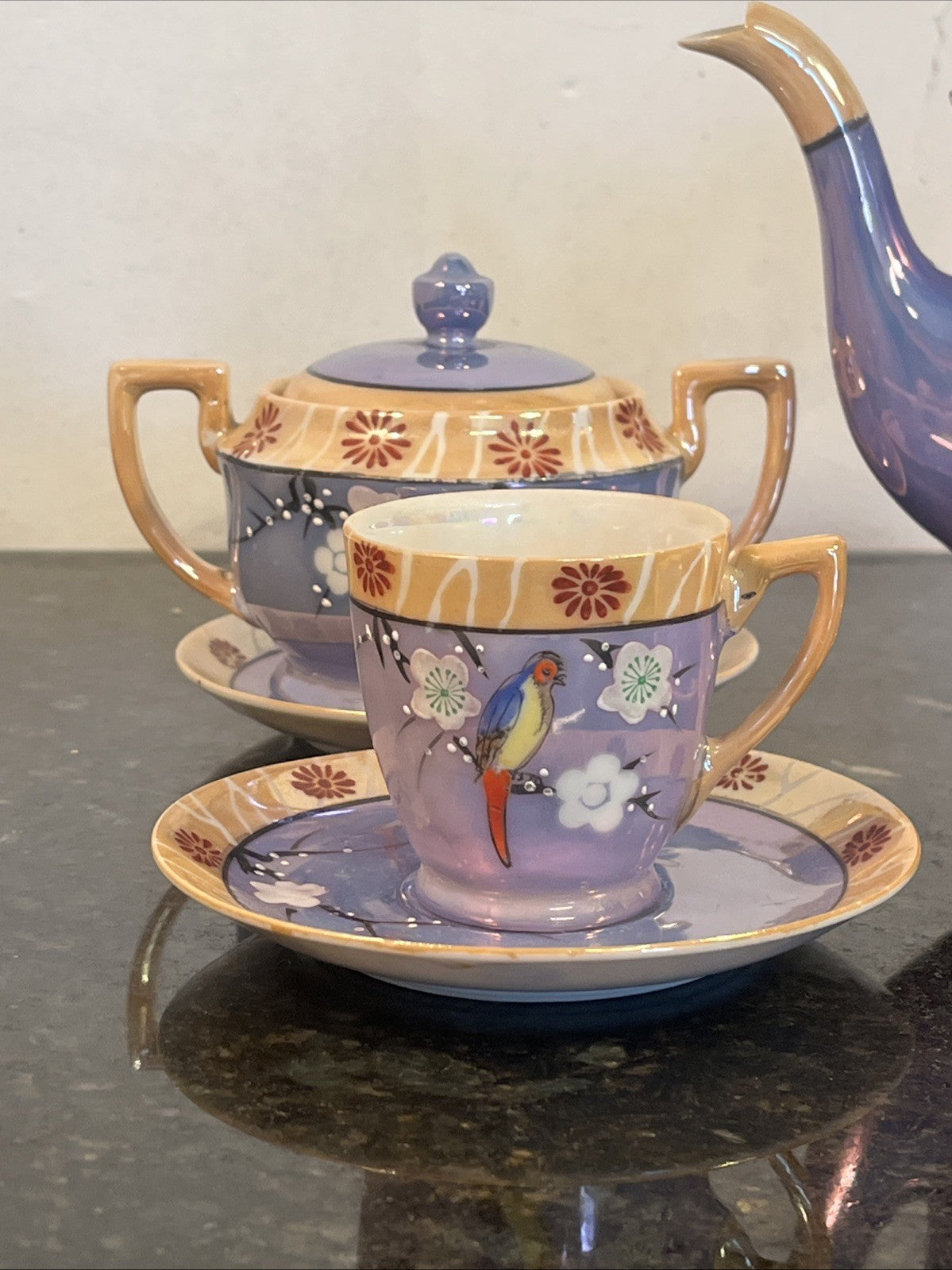 Chikaramachi Noritake Tea Set Bird Blossom Lustre Japan