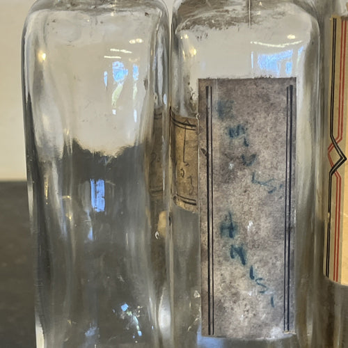 Antique Apothecary Bottles Original Pharmacy Labels Glass Chemist Mixed Set of 5