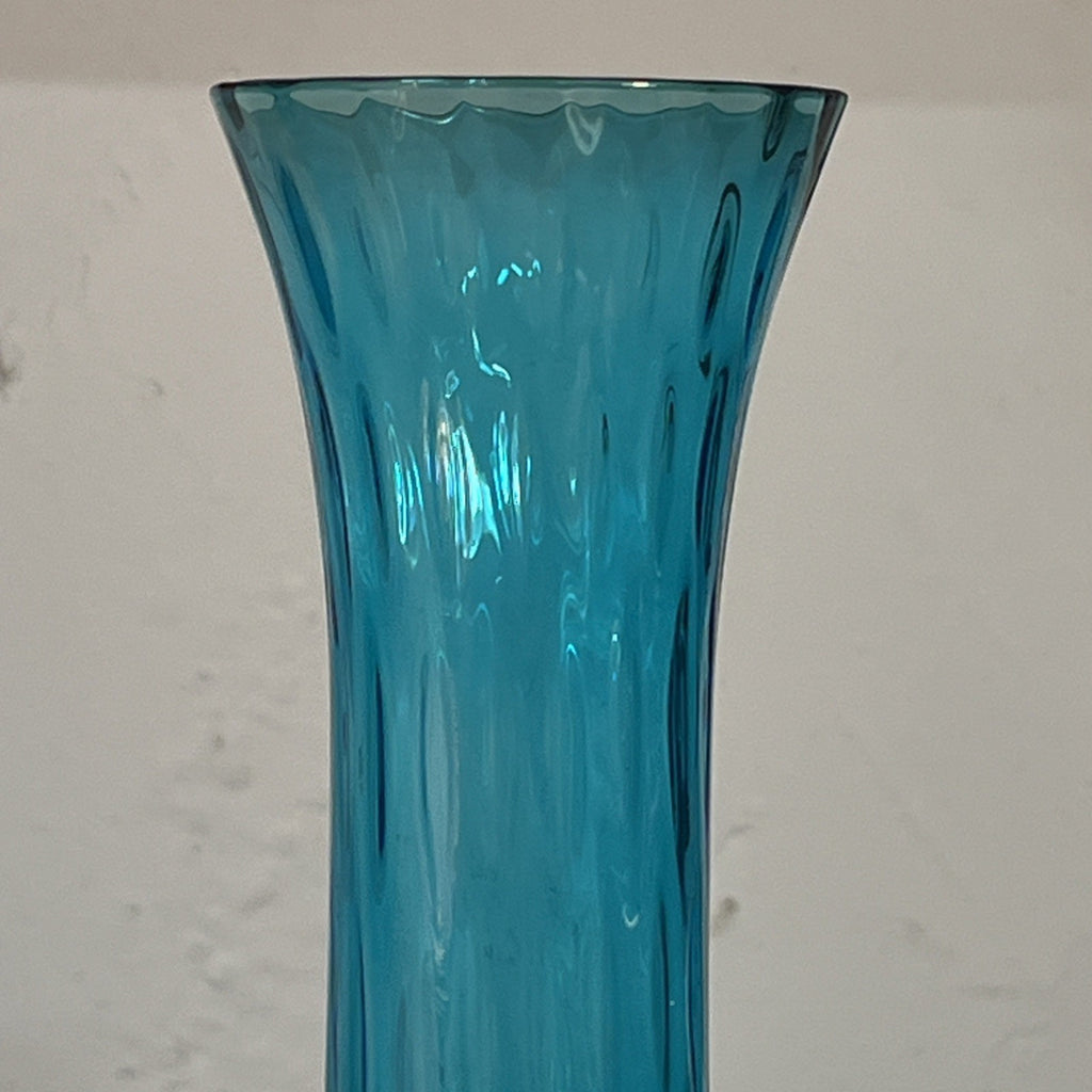 Empoli Blue Glass Vases Pair Italian MCM Retro Turquoise Decorative