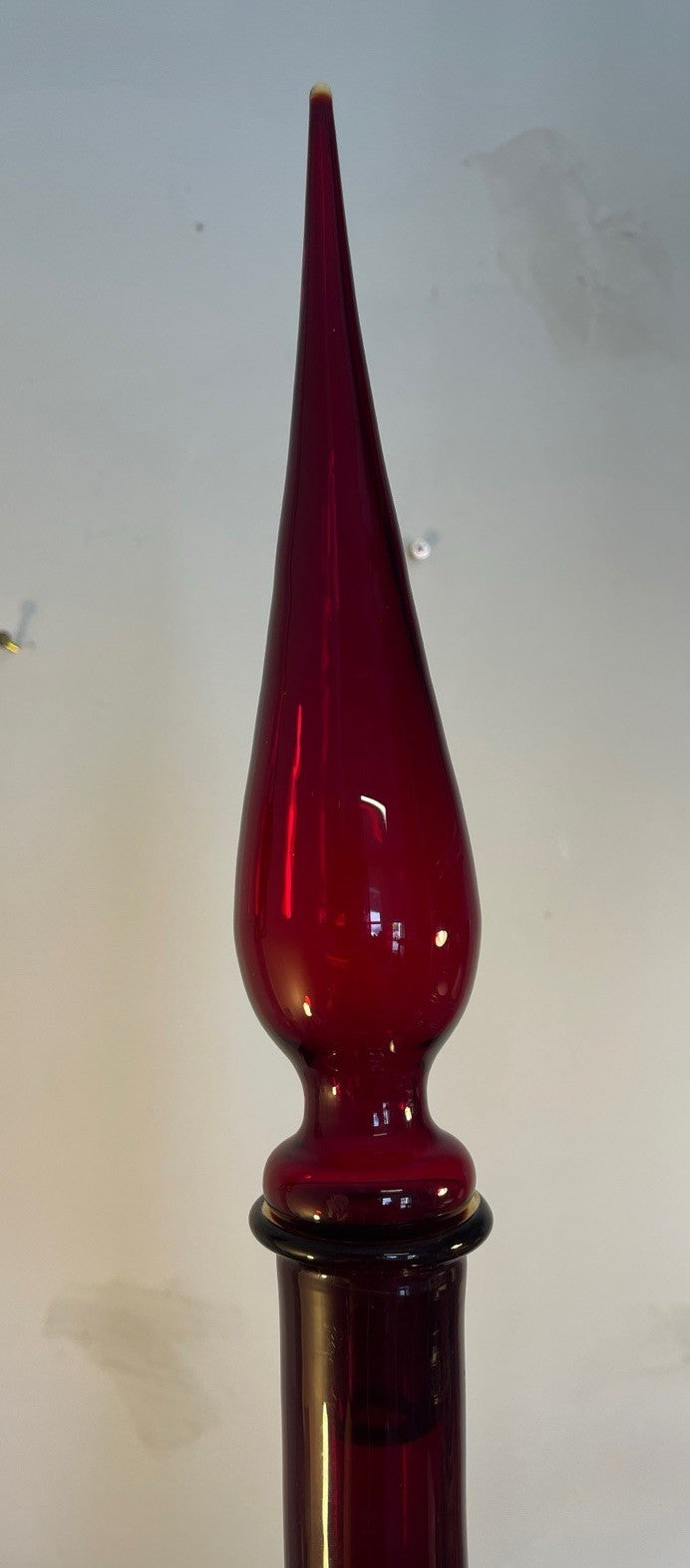 Empoli Ruby Red Genie Bottle Decanter Italian Art Glass MCM With Stopper 74cm