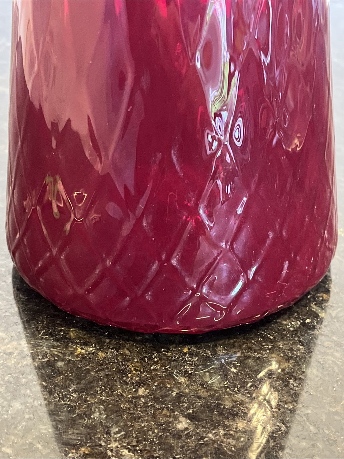 Empoli Ruby Red Genie Bottle Vase Italian Art Glass MCM Ribbed Decanter 46cm