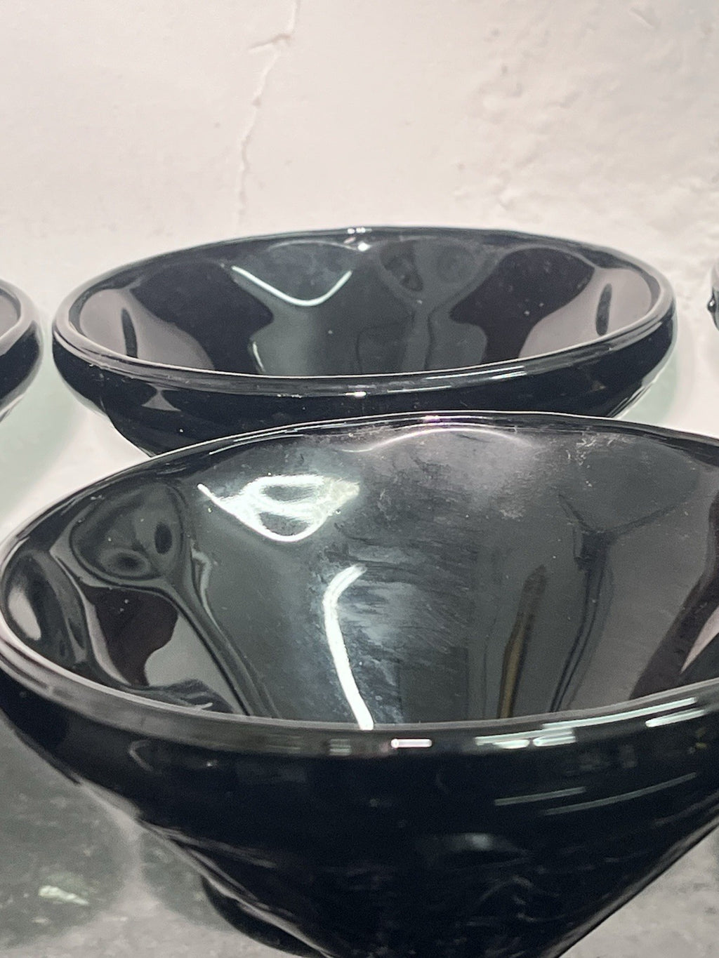 Black Glass Dessert Coupes Set 6 Vintage Footed Ice Cream Glasses