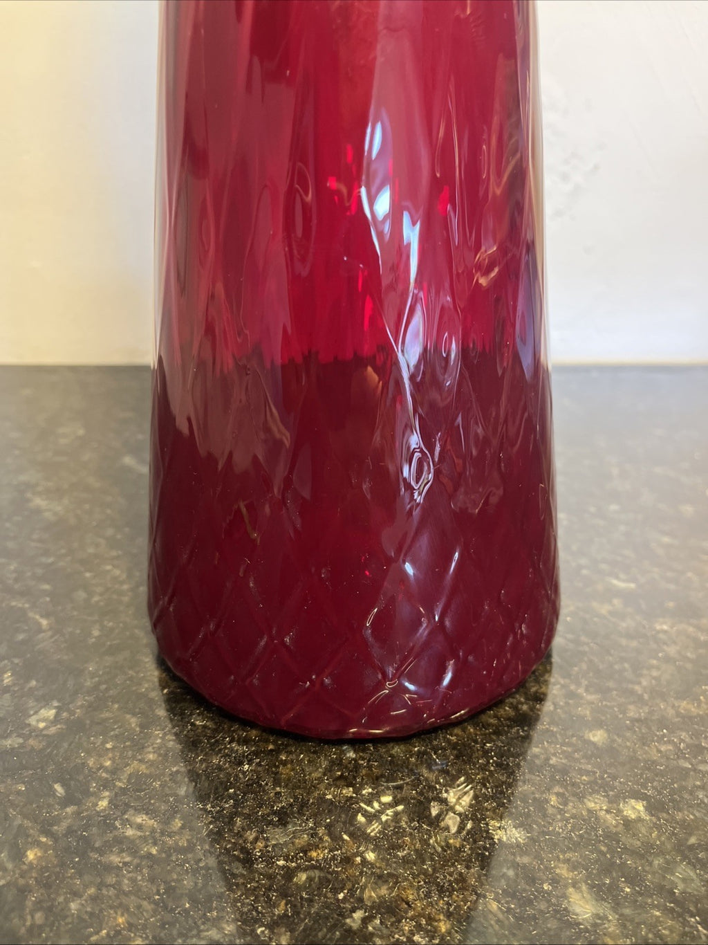 Empoli Ruby Red Genie Bottle Vase Italian Art Glass MCM Ribbed Decanter 46cm