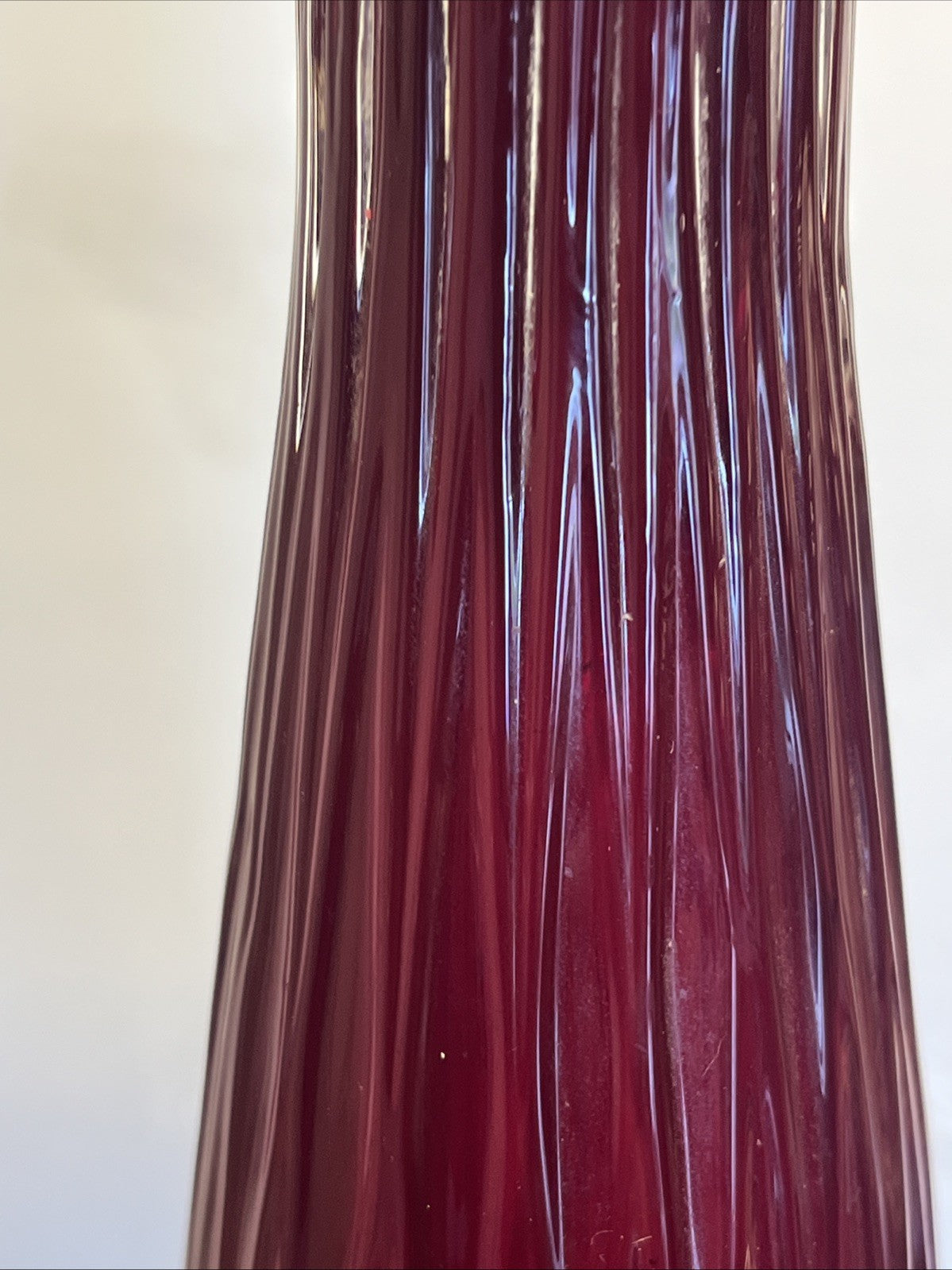 Empoli Ruby Red Genie Bottle Vase Italian Art Glass MCM Ribbed Decanter 46cm