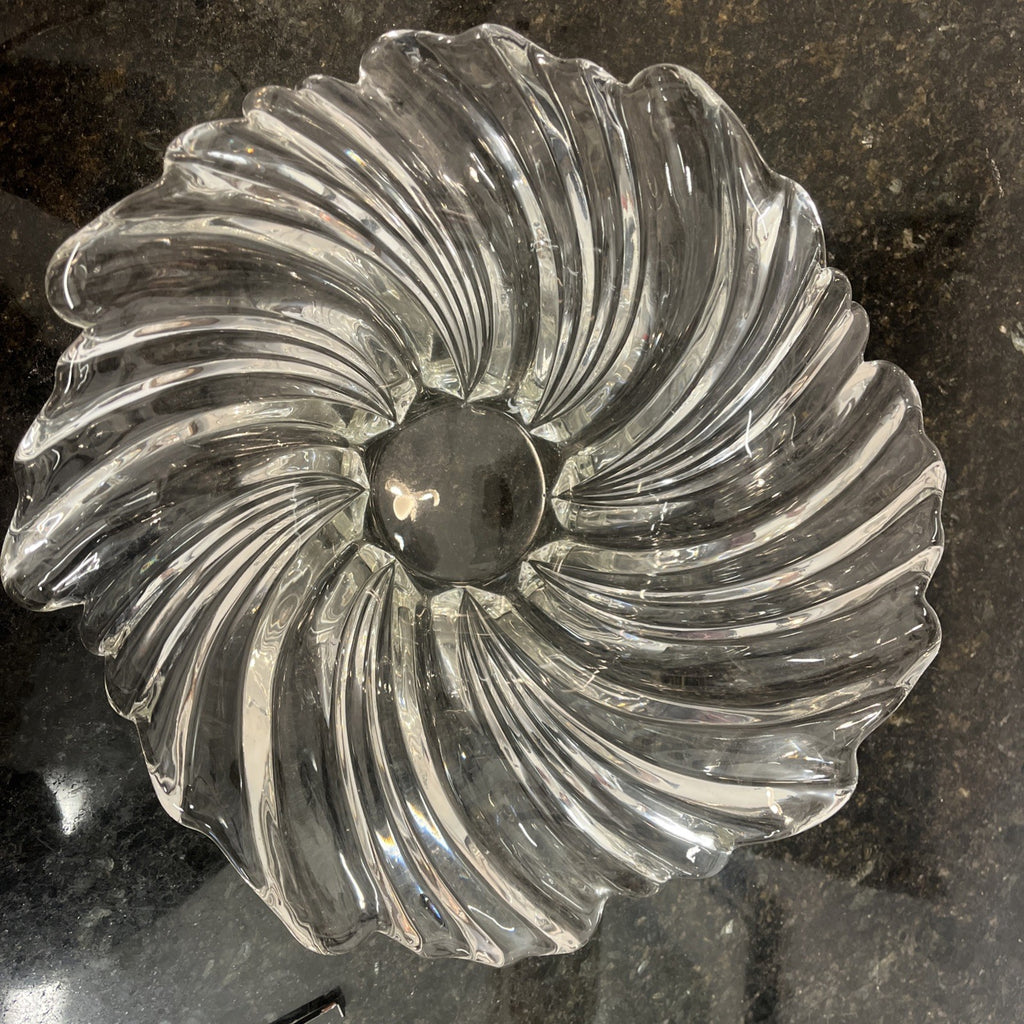 Sculptural Art Glass Bowl Clear Ribbed Centrepiece Mikasa Style