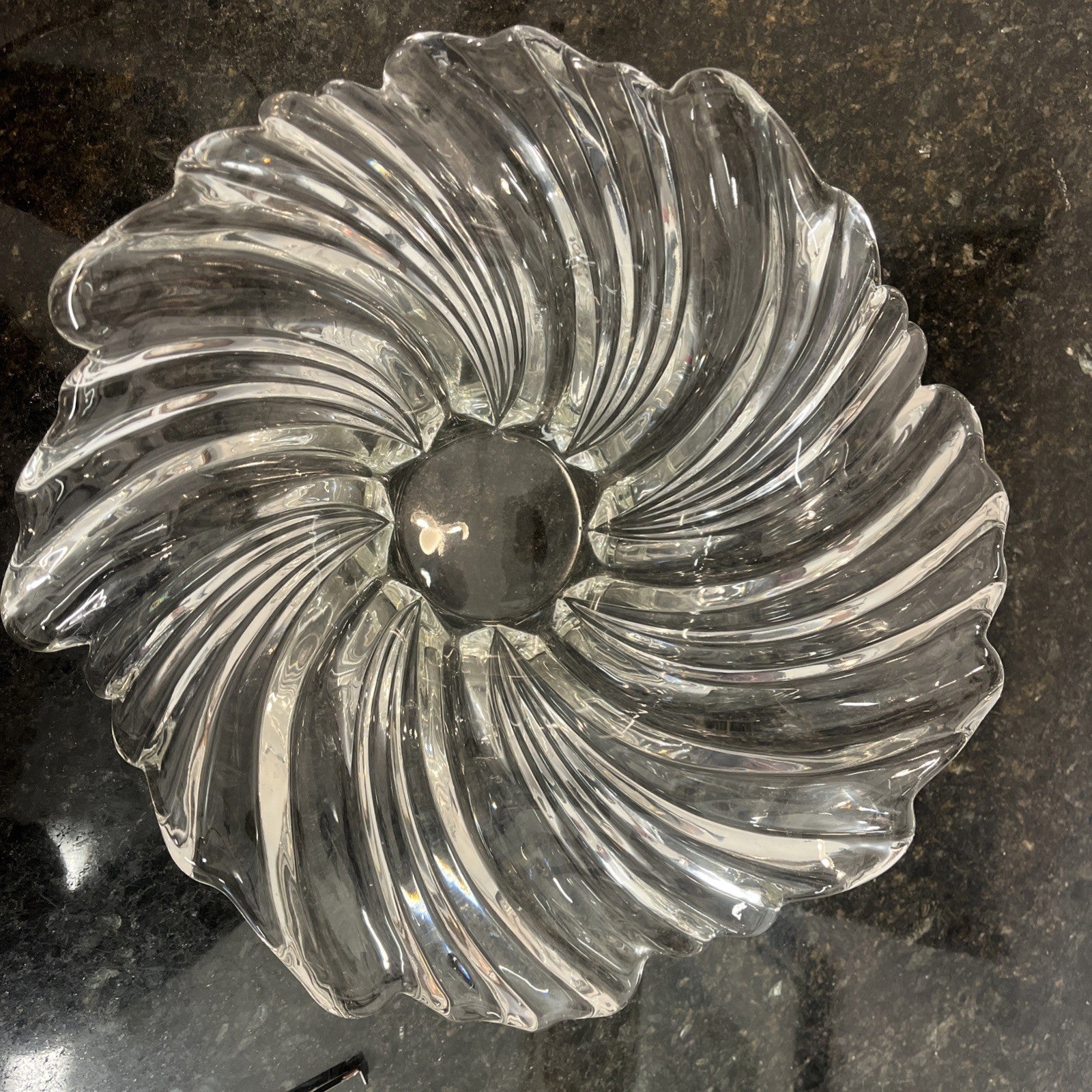 Sculptural Art Glass Bowl Clear Ribbed Centrepiece Mikasa Style