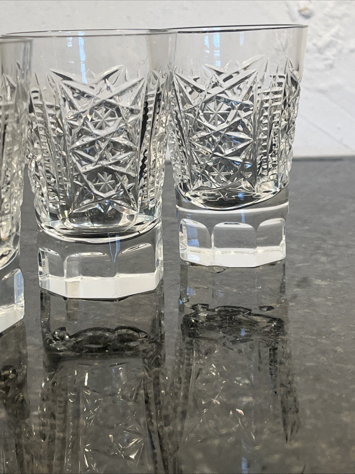 Soviet Cut Crystal Shot Glasses Geometric Vodka Glasses USSR Style Set Of 4