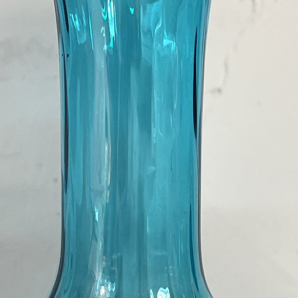 Empoli Blue Glass Vases Pair Italian MCM Retro Turquoise Decorative
