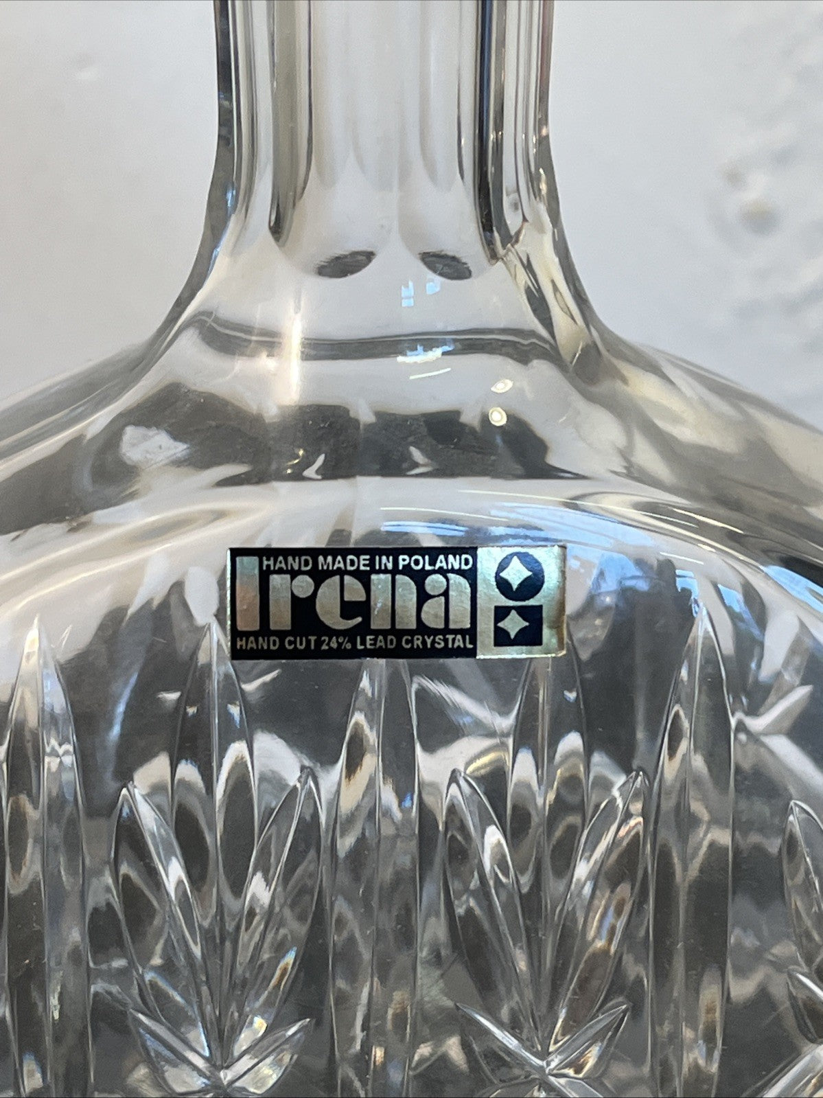 Moon Flask Crystal Decanter Irena Poland 24 Lead Cut Glass Stopper