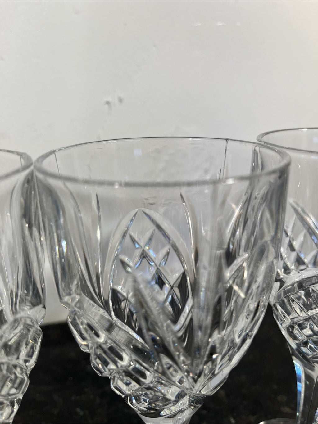 Vintage Cut Crystal Wine Glasses Set Of 4 Diamond And Fan Pattern Stemware