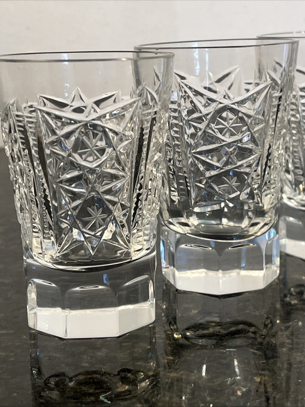 Soviet Cut Crystal Shot Glasses Geometric Vodka Glasses USSR Style Set Of 4