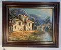 Spanish Village Oil Painting Signed Camps Framed Mountain Bridge Scene