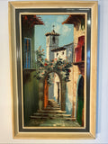 A Lucas Venetian Town View Oil Painting Framed Mid Century Street Scene