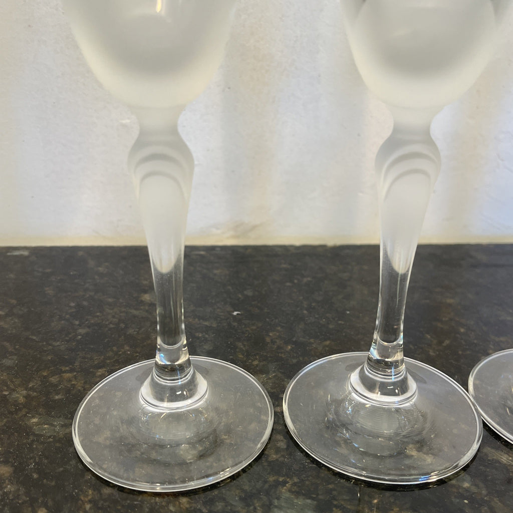 Lednicke Rovne Crystal Flutes Set 6 Lily Frosted Champagne Glasses Vintage