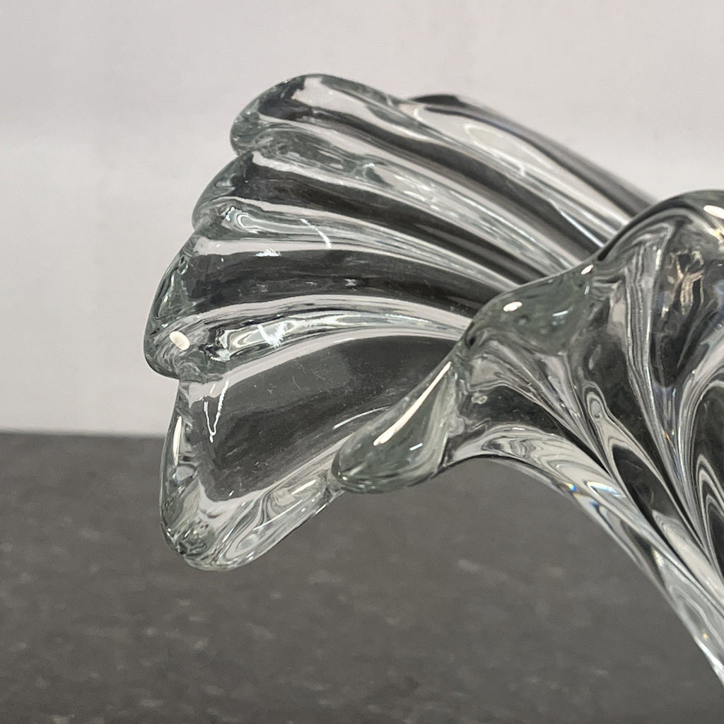 Sculptural Art Glass Bowl Clear Ribbed Centrepiece Mikasa Style