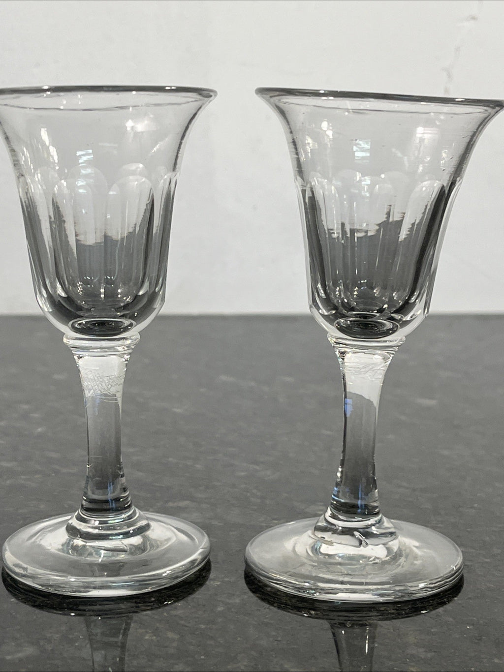 Antique Victorian Hand Blown Cut Crystal Sherry Liqueur Glasses Pair c1880