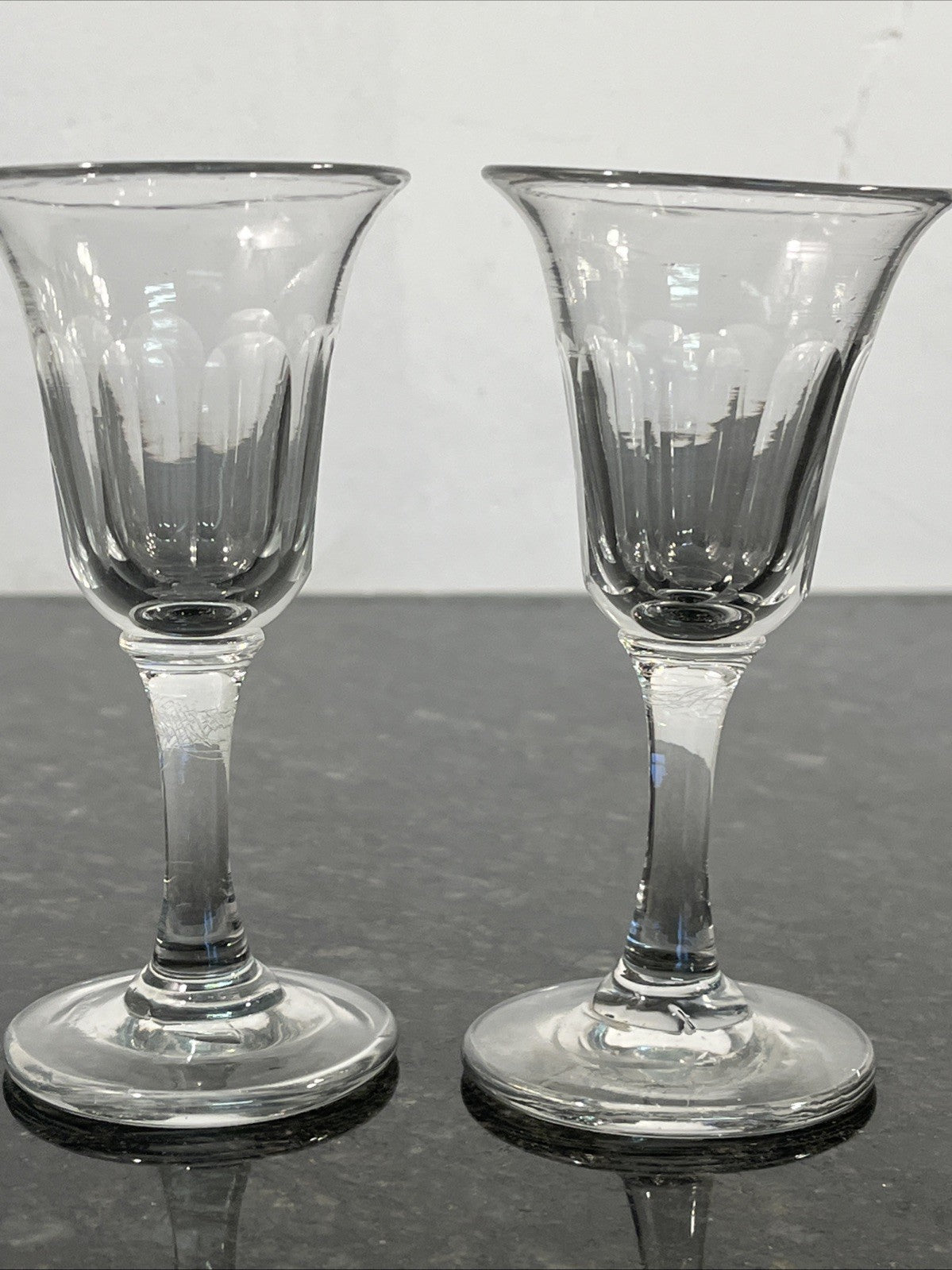 Antique Victorian Hand Blown Cut Crystal Sherry Liqueur Glasses Pair c1880