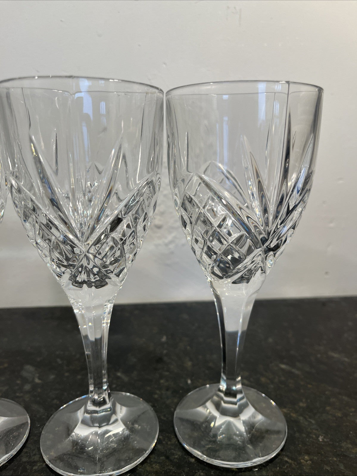 Vintage Cut Crystal Wine Glasses Set Of 4 Diamond And Fan Pattern Stemware