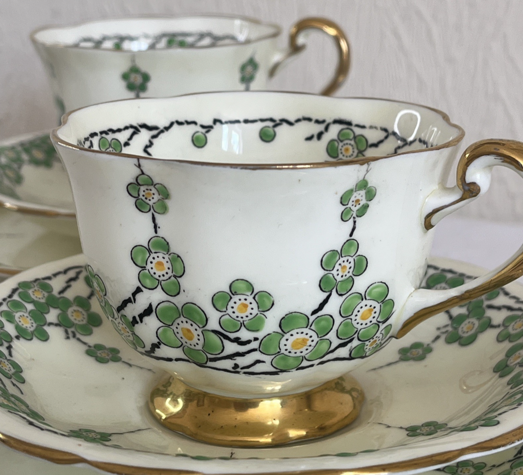 New Chelsea Maytime Tea Trios Hand Painted Staffordshire Bone China