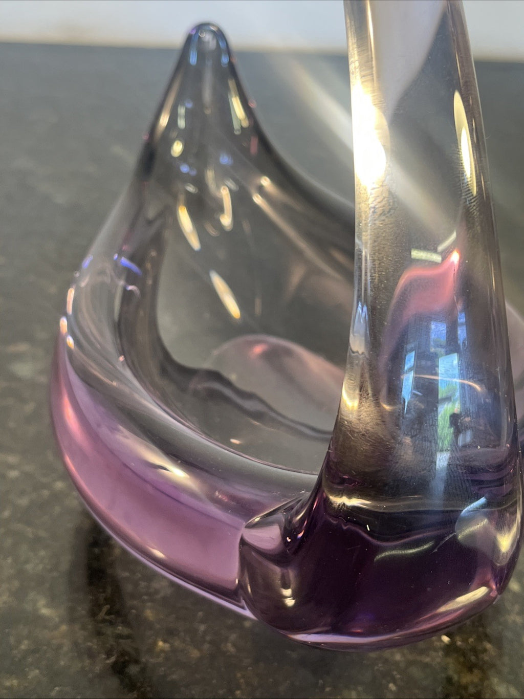 Murano Style Art Glass Swan Bowl Purple Amethyst Cased Glass Centrepiece