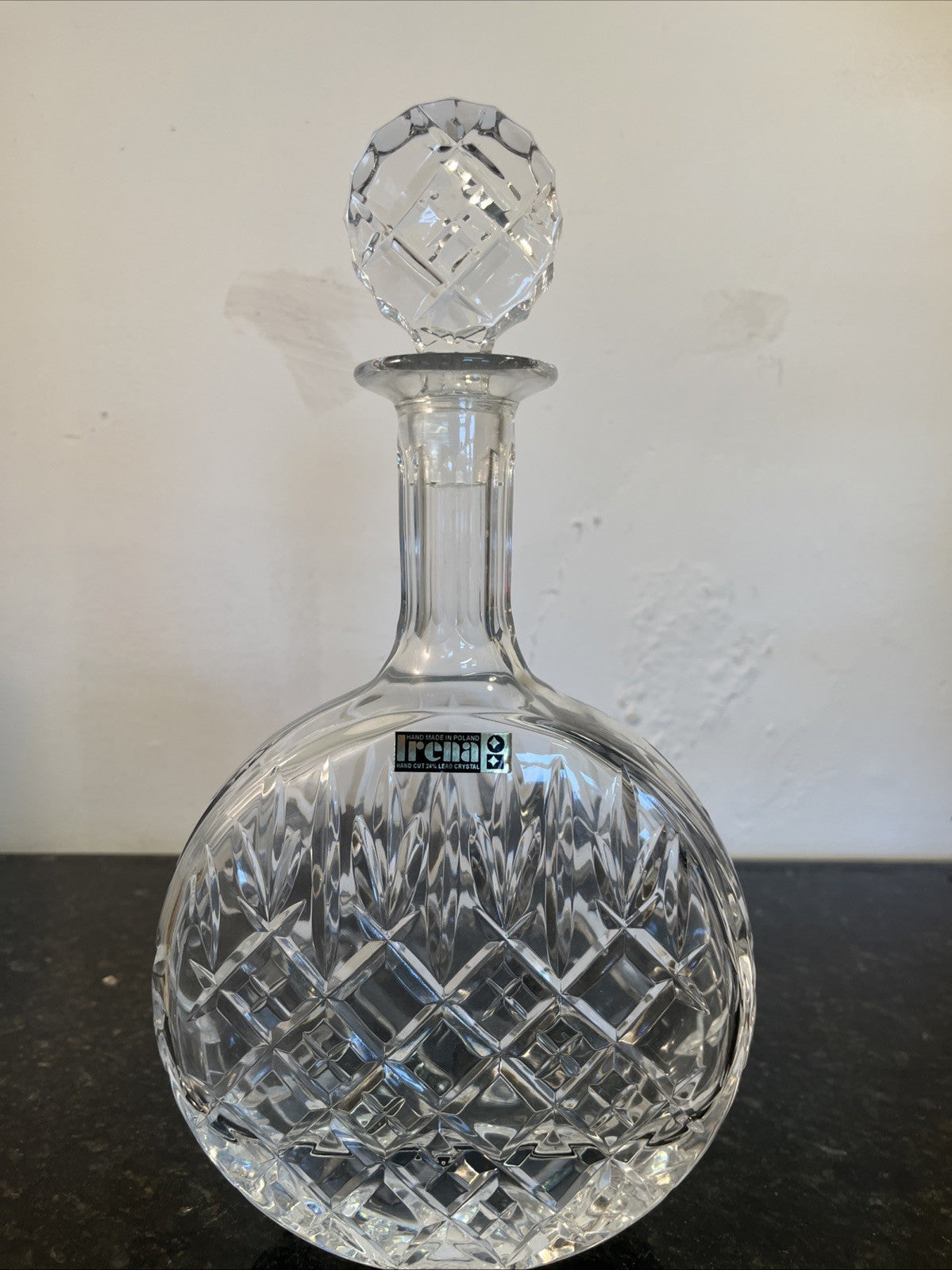 Moon Flask Crystal Decanter Irena Poland 24 Lead Cut Glass Stopper