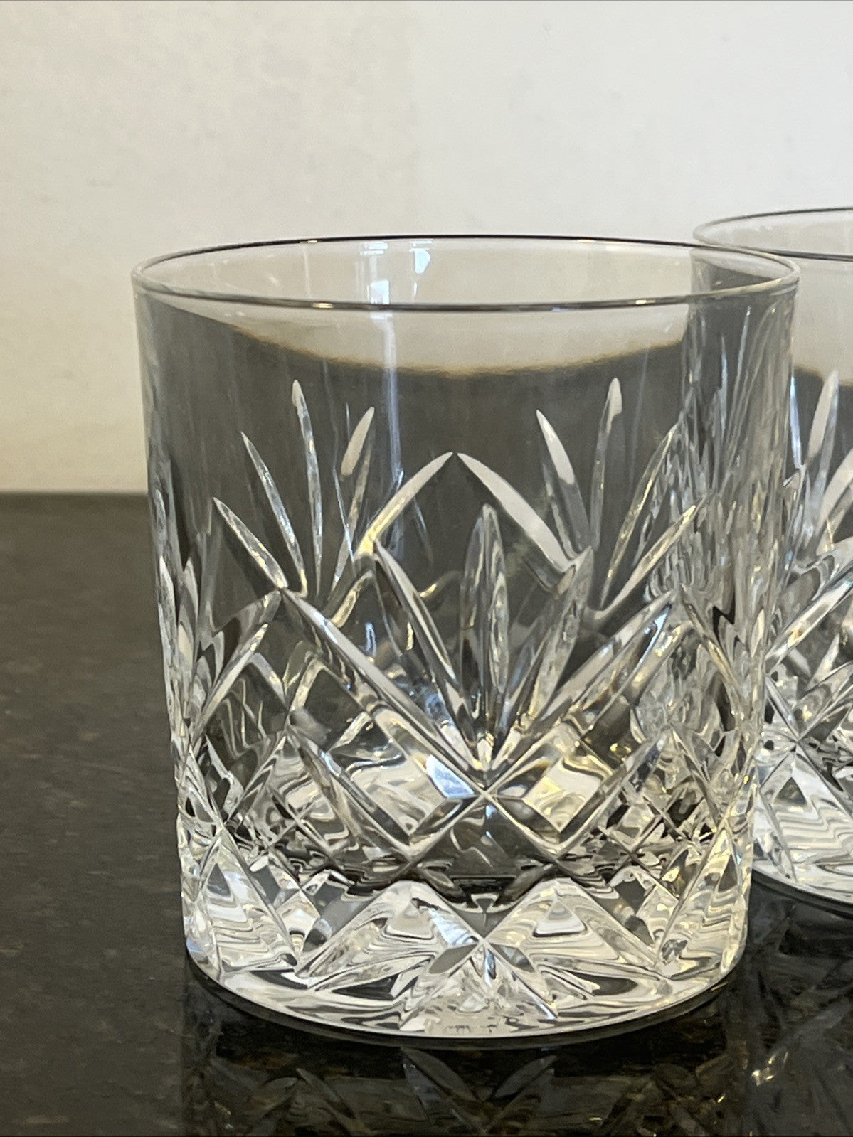 Royal Doulton Cut Crystal Whisky Tumblers Set 4 Heavy Diamond Fan Glasses