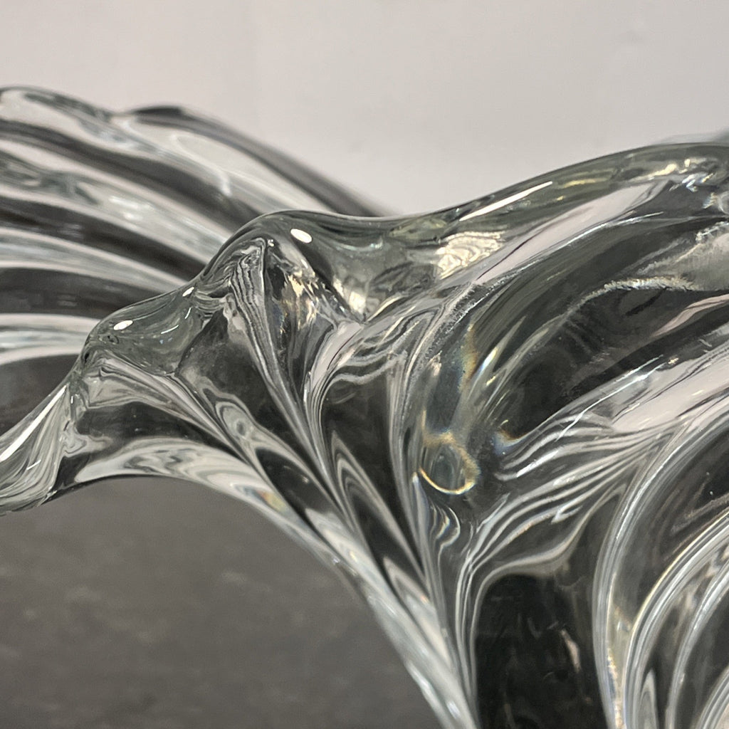 Sculptural Art Glass Bowl Clear Ribbed Centrepiece Mikasa Style
