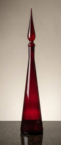 Empoli Ruby Red Genie Bottle Decanter Italian Art Glass MCM With Stopper 74cm