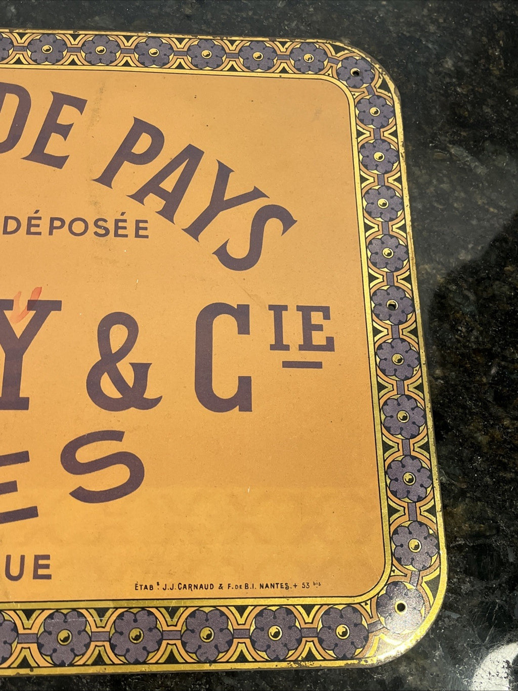 French Tin Advertising Sign F Leroy Nantes Croupons De Pays Leather Plaque