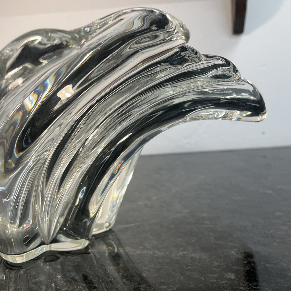 Sculptural Art Glass Bowl Clear Ribbed Centrepiece Mikasa Style
