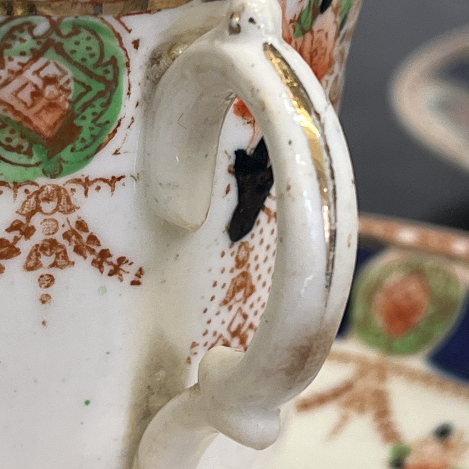 Antique Imari Teacup Trios Staffordshire Porcelain Pair c1820 Gilt
