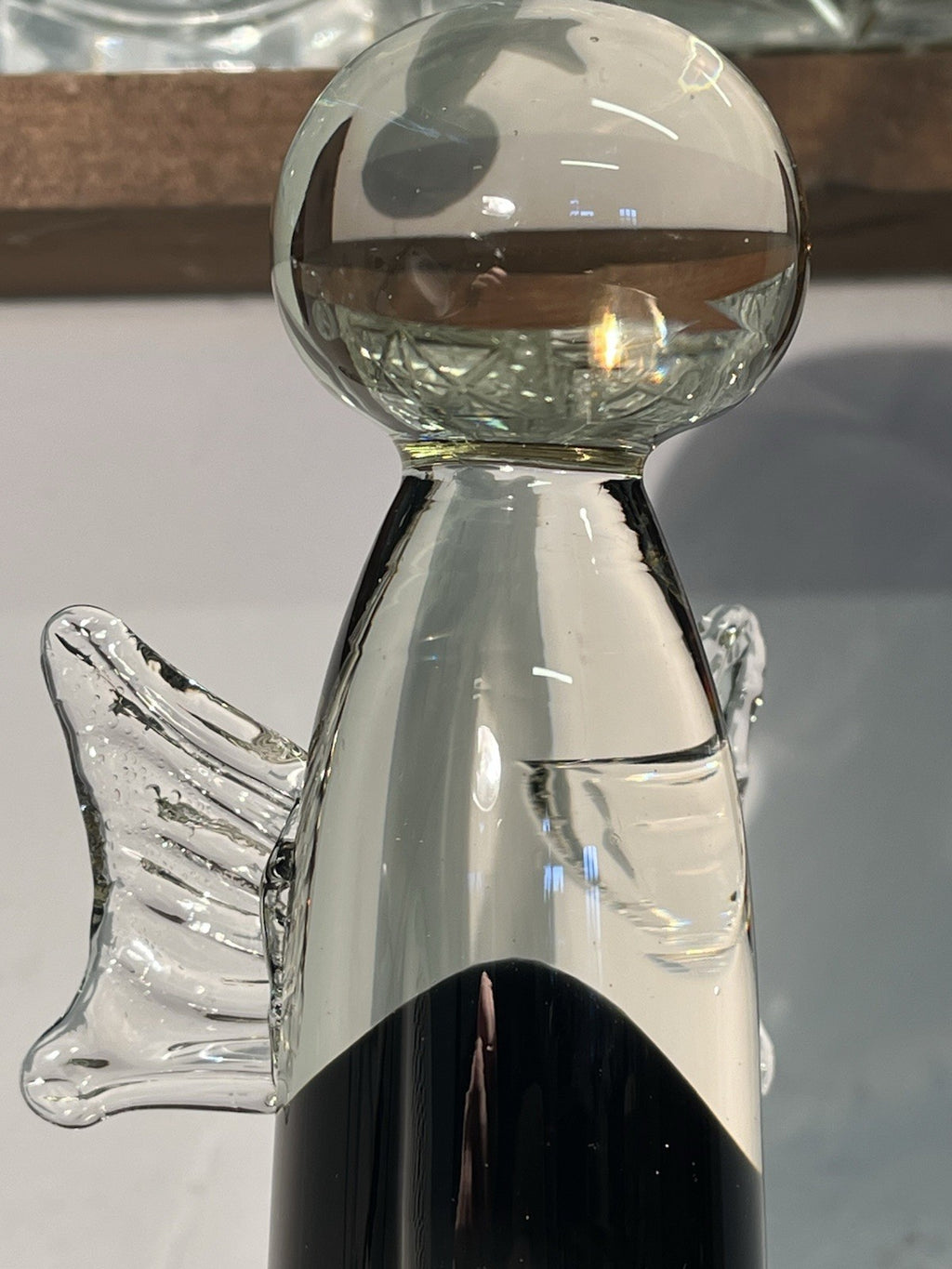 Vintage Hand Blown Glass Angel Sculpture Black and Clear Art Glass Ornament
