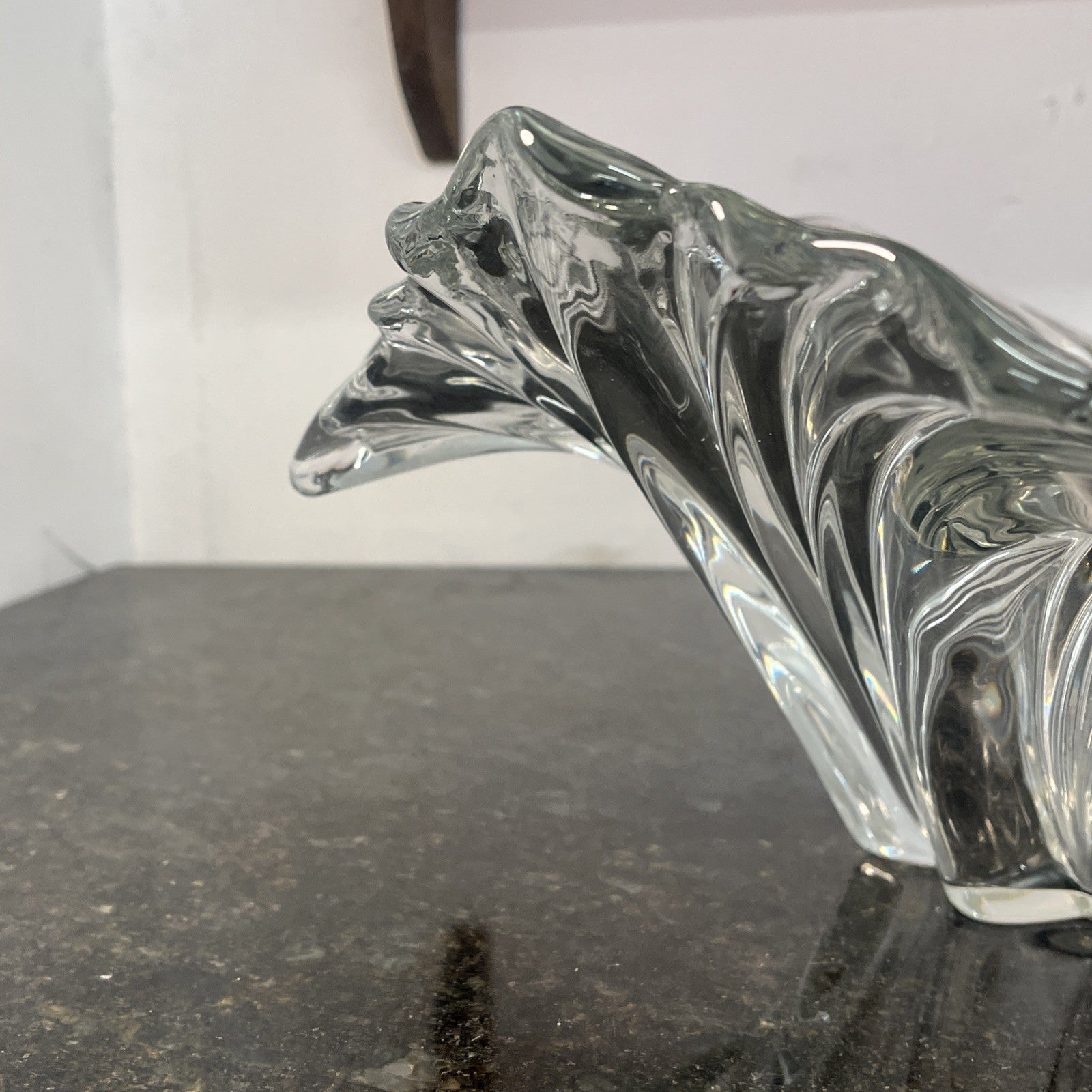 Sculptural Art Glass Bowl Clear Ribbed Centrepiece Mikasa Style