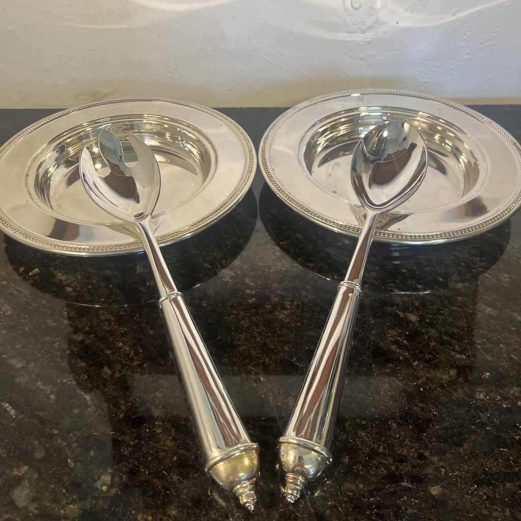 Silver Plated Serving Set With Two Plates Serving Spoon And Fork