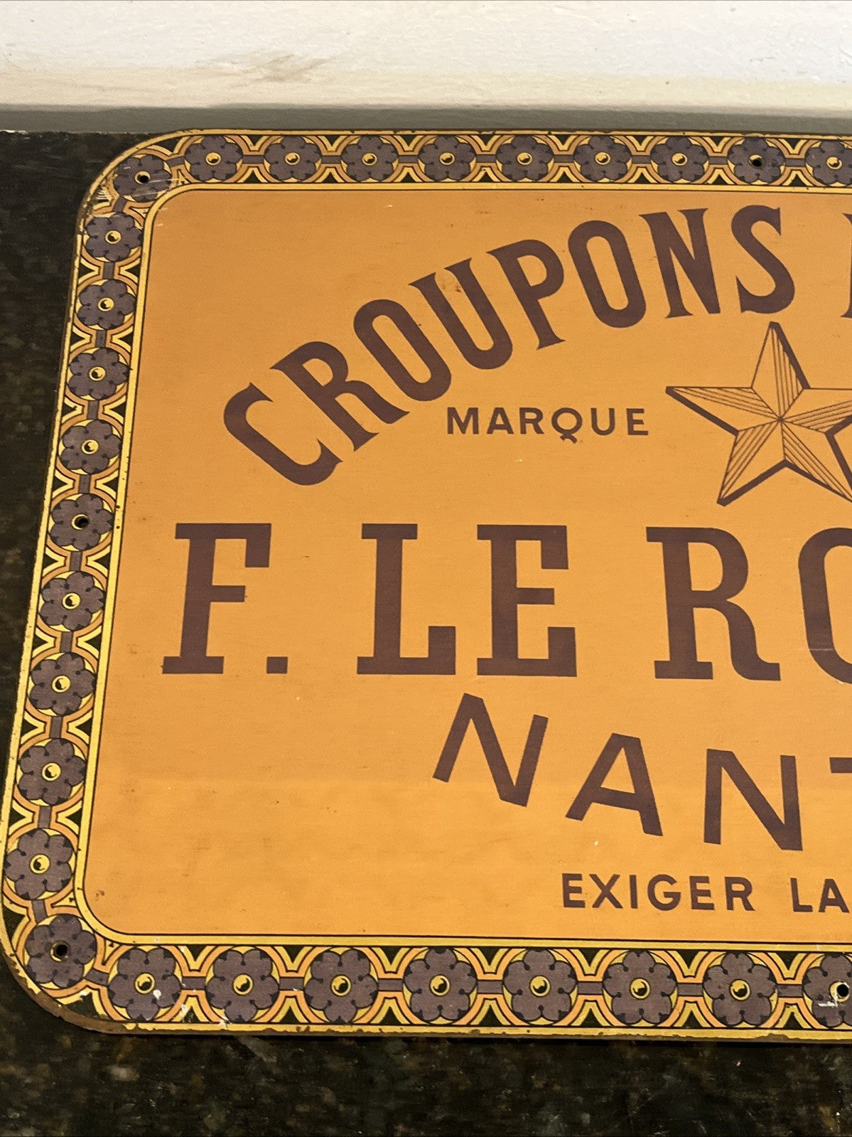 French Tin Advertising Sign F Leroy Nantes Croupons De Pays Leather Plaque