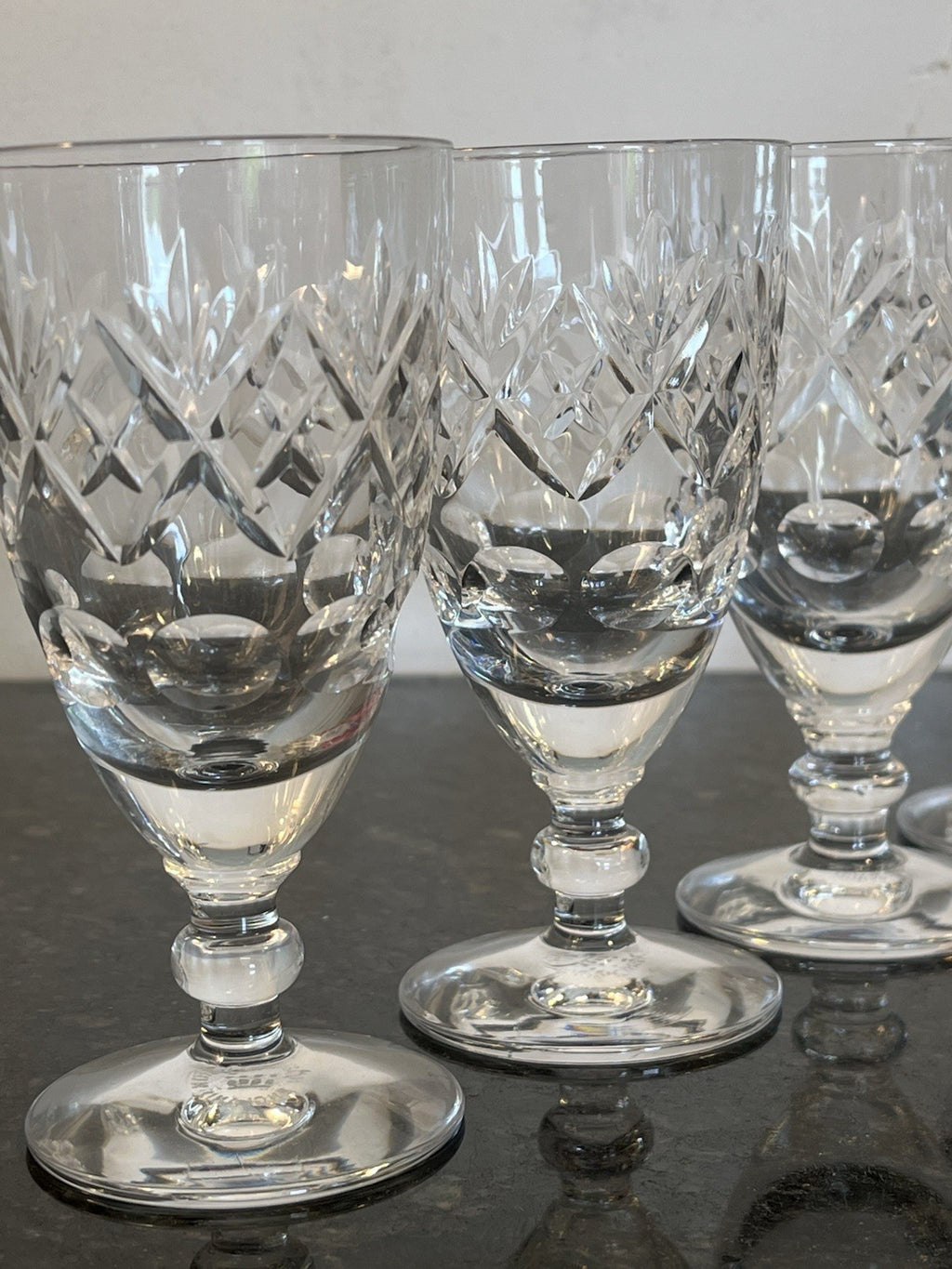 Royal Doulton Georgian Crystal Wine Glasses Set 6 Cut Lead Crystal Goblets
