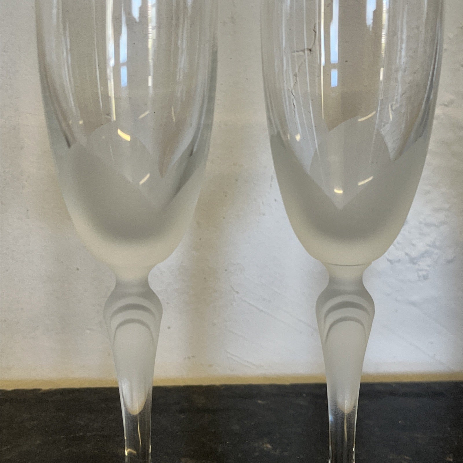 Lednicke Rovne Crystal Flutes Set 6 Lily Frosted Champagne Glasses Vintage