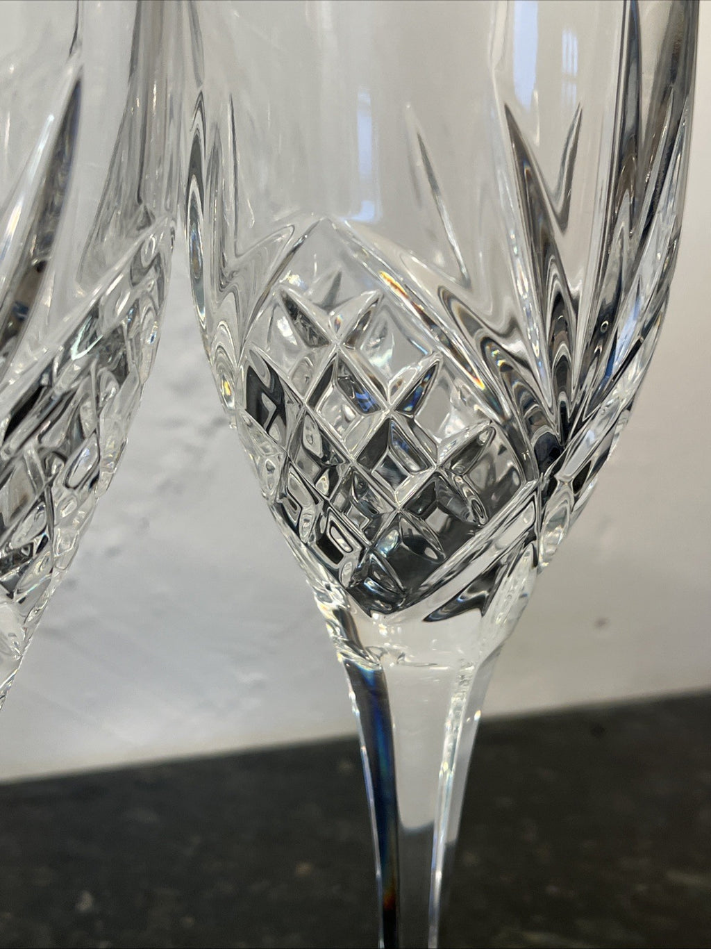 Vintage Cut Crystal Wine Glasses Set Of 4 Diamond And Fan Pattern Stemware